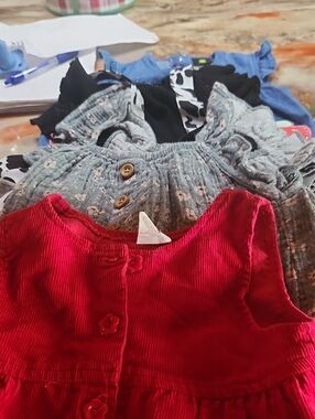 Red Corduroy Button-Front Pants 3 Onsies
